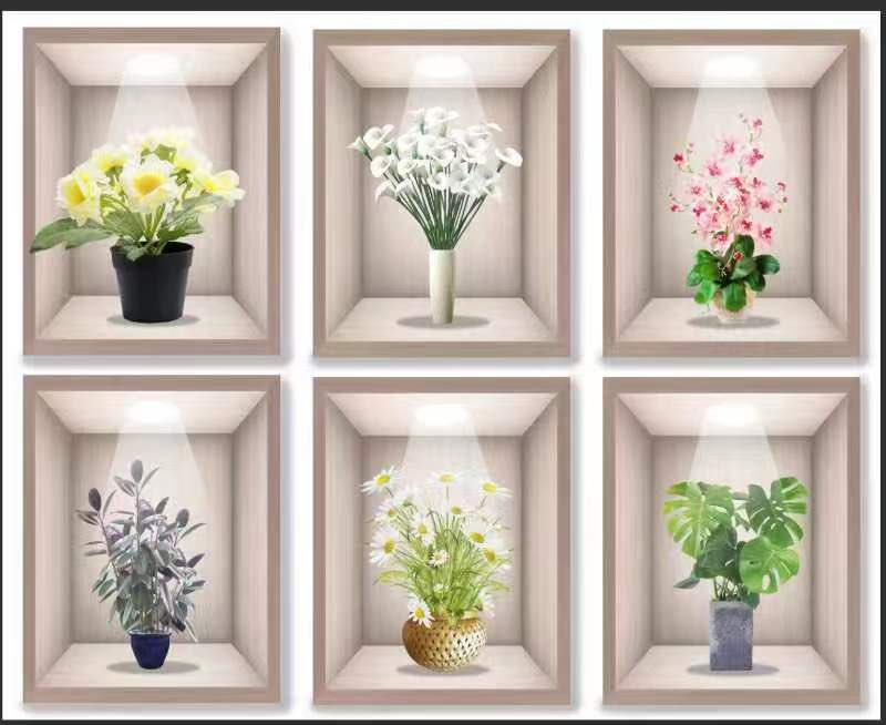 3D Flowers Vase Wall Sticker 3 pcs set