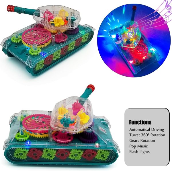 Tipmant Electric Tank Toy Electronic Vehicle Car Auto Driving, Transparent Gears, Music, Luminous Lights, Baby Toddler Kids Birthday Gifts - Image 4