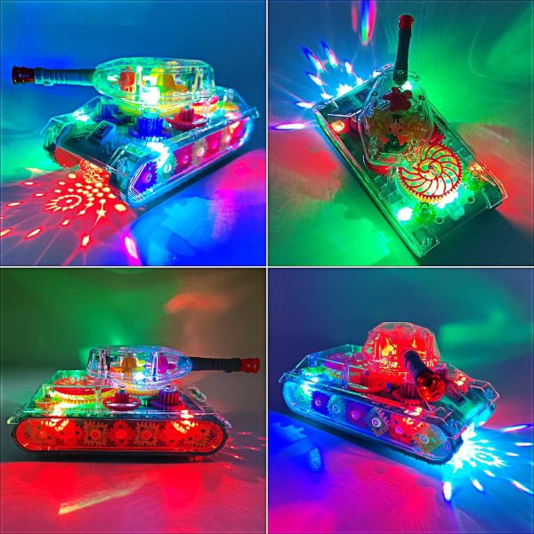 Tipmant Electric Tank Toy Electronic Vehicle Car Auto Driving, Transparent Gears, Music, Luminous Lights, Baby Toddler Kids Birthday Gifts