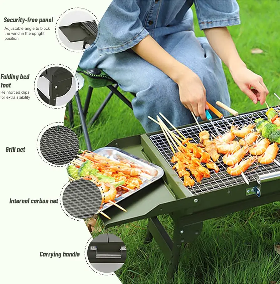 Outdoor Portable BBQ Stove Barbecue Charcoal Grill – Black - Image 3