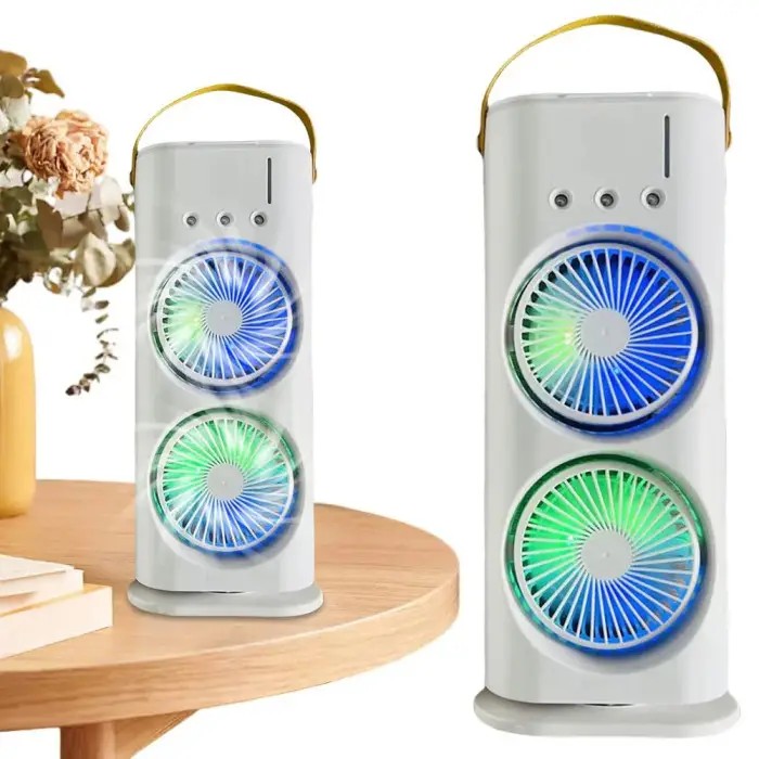 Double-Headed Air Cooler Mist Fan 3 Speeds Rechargeable Desk Air Cooler Night Light with Remote Double-Headed Air Cooler Mist Fan 3 Speeds Rechargeable Desk Air Cooler Night Light with Remote