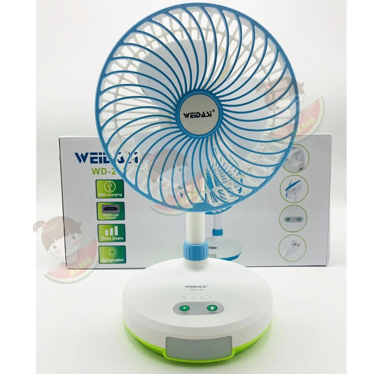 Weidasi WD-219 Rechargeable Mini Fan 3 Blades Fan 3 Speed Control