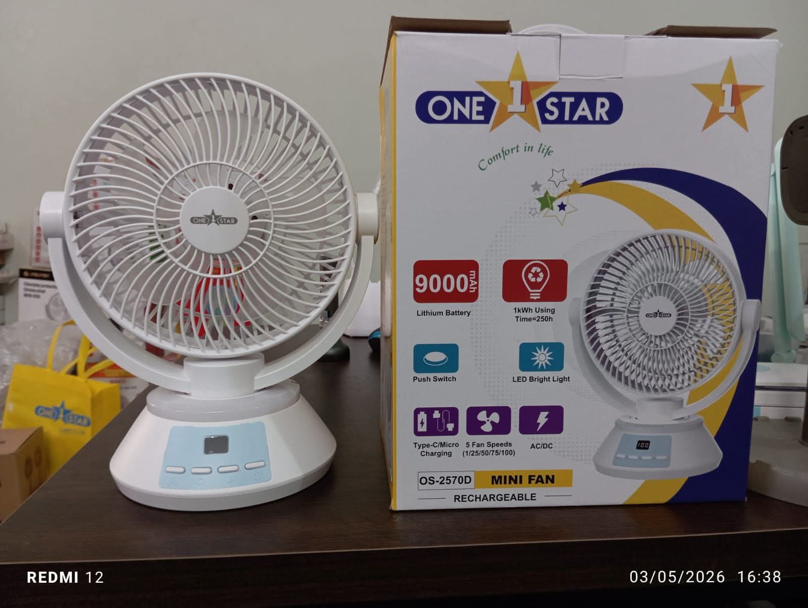 One Star Rechargeable Fan Os-2570D