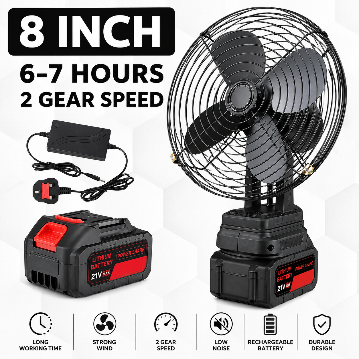 Prestige Elegant 48V Heavy-Duty Rechargeable Portable Fan Doubly Battery