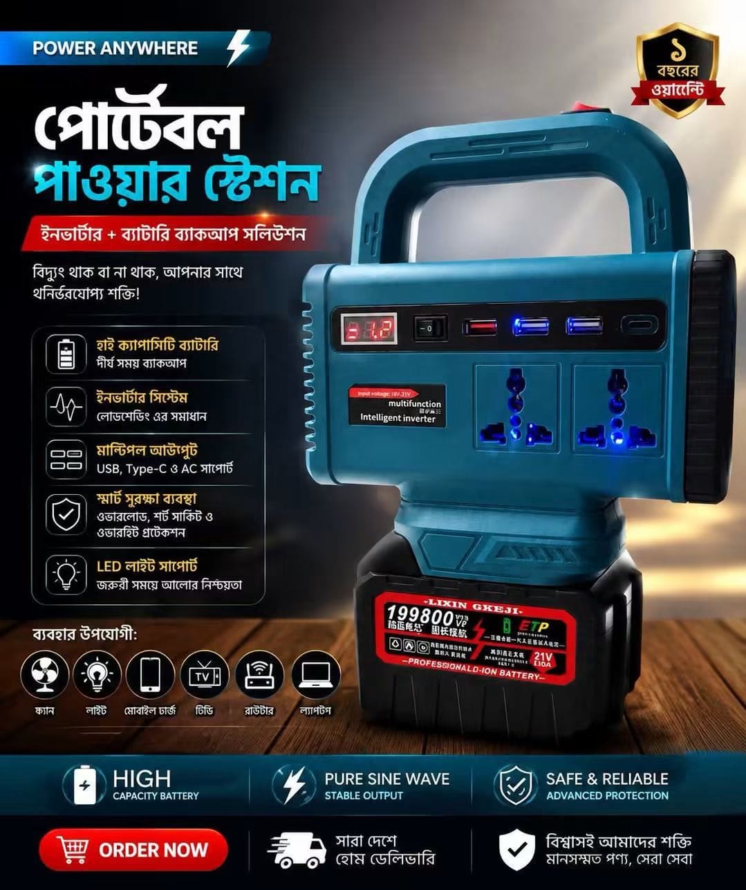 Portable Power Station with Inverter & Battery Backup