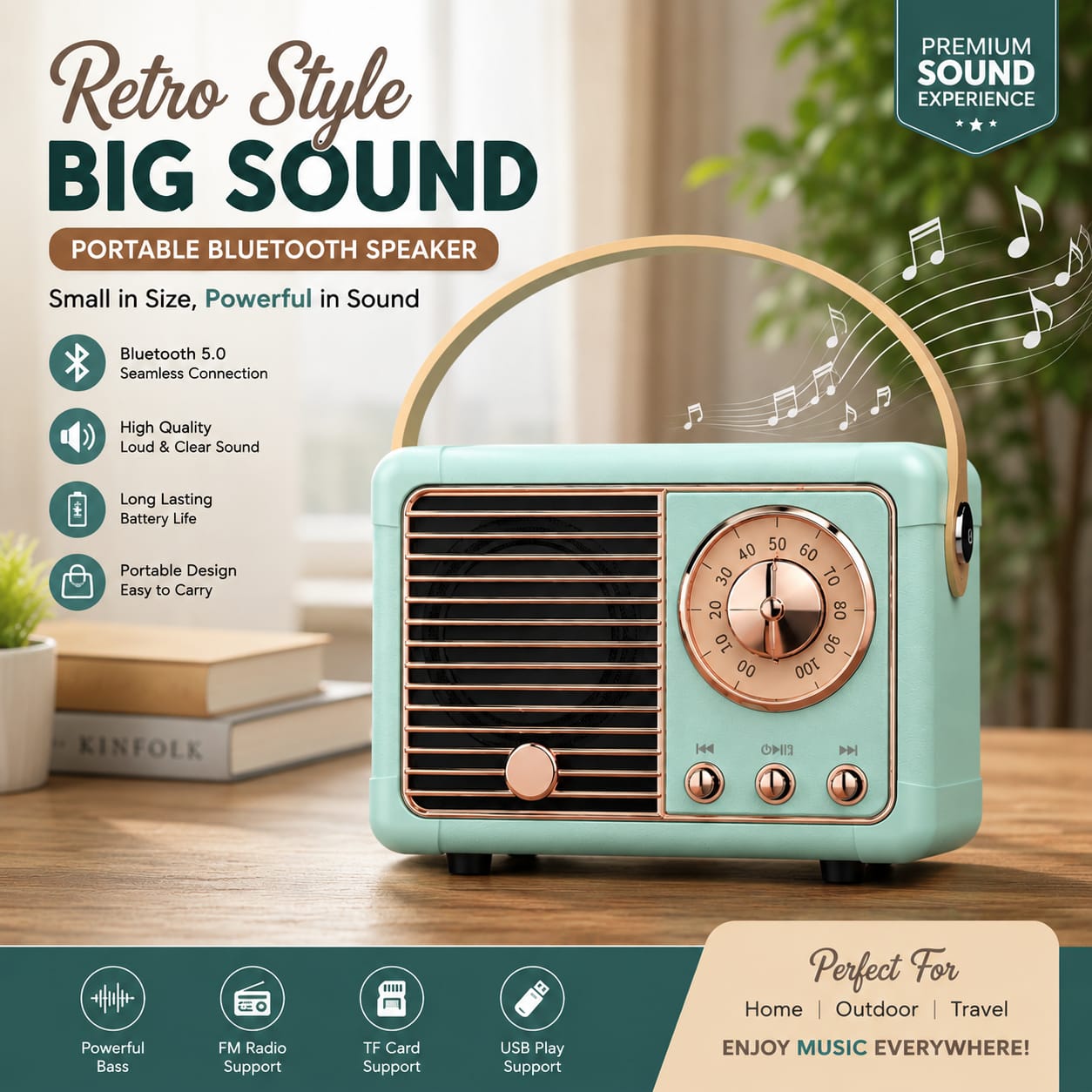 Creative Retro Radio Bluetooth Speaker Classical Music Player Sound Stereo Smart Speaker Wireless Card Mini Portable Subwoofer