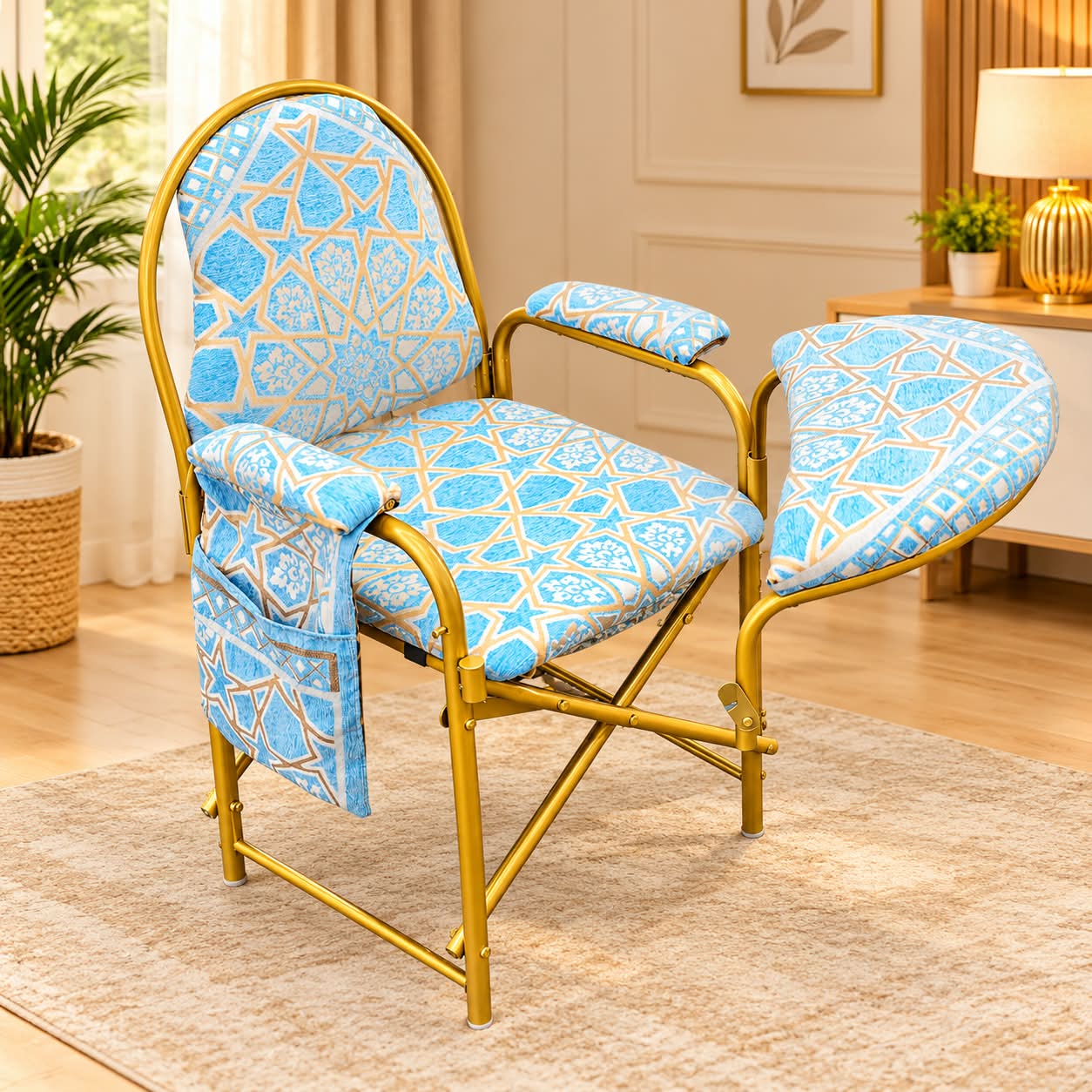 Premium Folding Namaz Chair with Table  (Sky Blue)
